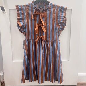 Hudson Gray Brown and Blue Striped Dress with Ruffles